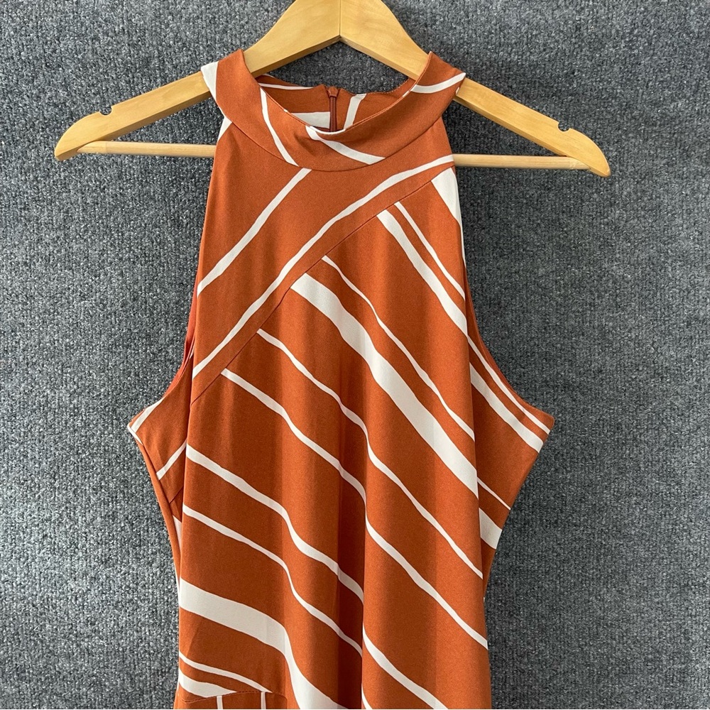 TAYLOR Womens Halter Maxi Dress Size 12 Rust Ivory Asymmetrical Hem - Picture 5 of 10